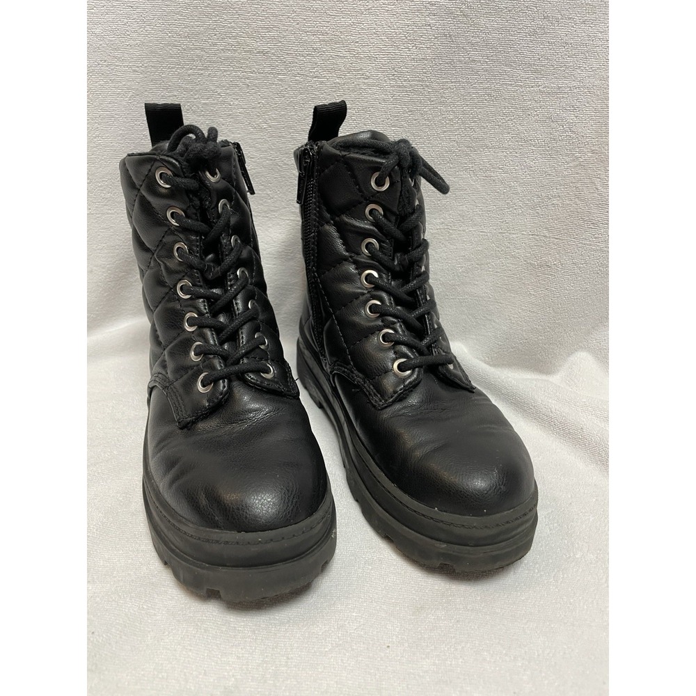H&M Youth Size‎ 1 Quilted Ankle Top Black Leather Lace Up Zipper Boots